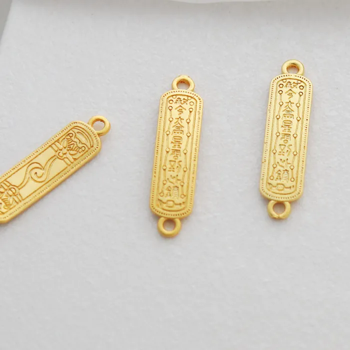 Authentic 18K Matte Gold Rectangular Tai Sui Double Loop Tag Diy Jewelry Connectors