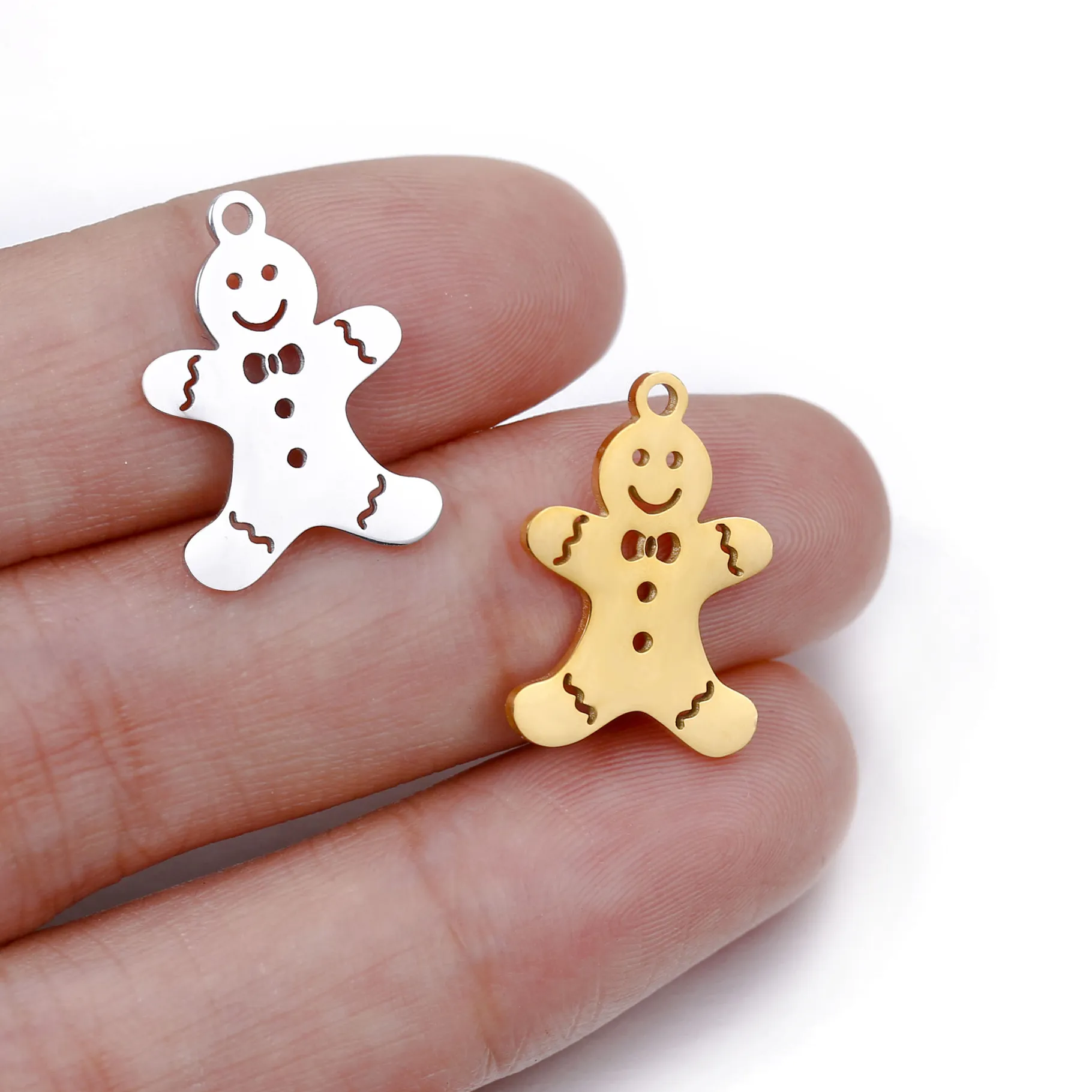 Authentic 5Pcs Gingerbread Man Pendants Christmas Cookies Figure Charms For Bracelet Necklace Jewelry Making