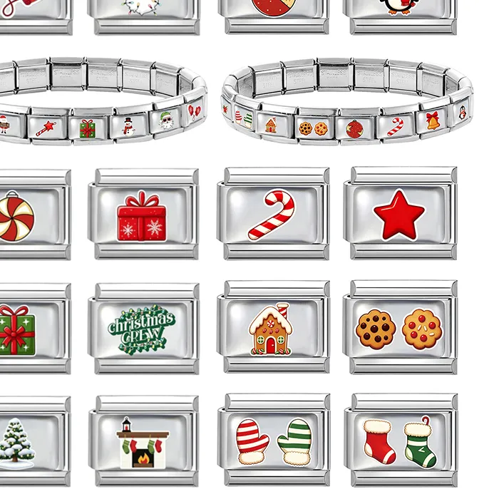 Authentic Christmas Snowman Box Cookie Italian Links Fit 9Mm Bracelet Diy Making Jewelry