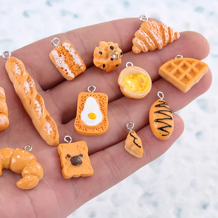 Authentic 10Pcs Resin Simulation Bread Cake Food Cookies Charms For Jewelry Making Diy Earrings Keychain Accessories