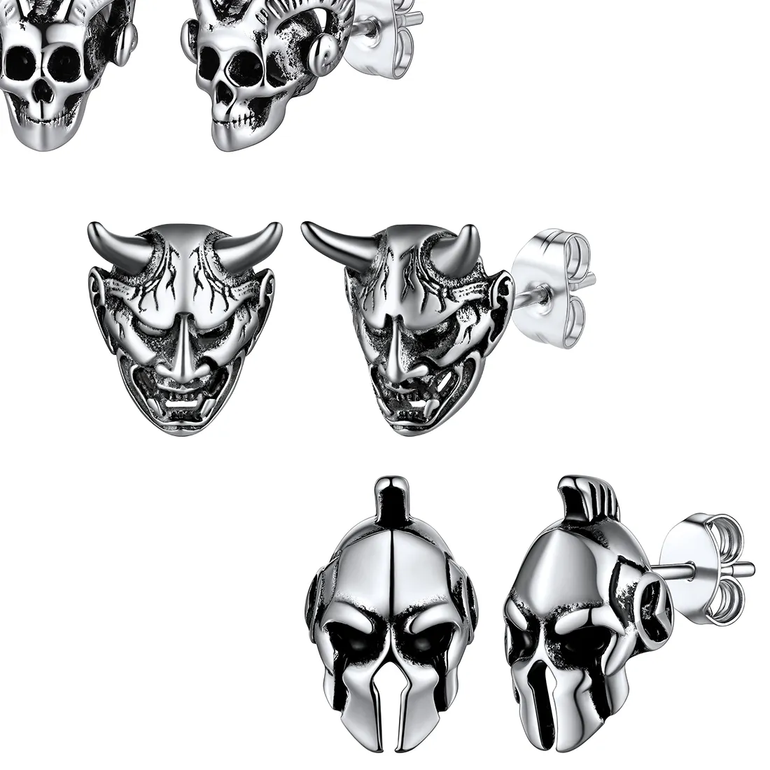 Authentic Oni Devil Horn Hannya Stud Earrings Amulet Of Fierce Protection In 316L Gold- Plated