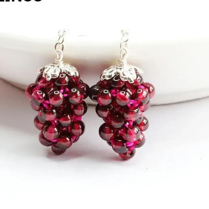 Authentic S925 Silver Natural Garnet Ear Hook Exquisite Earrings Jewelry Crystal Healing Energy Stone