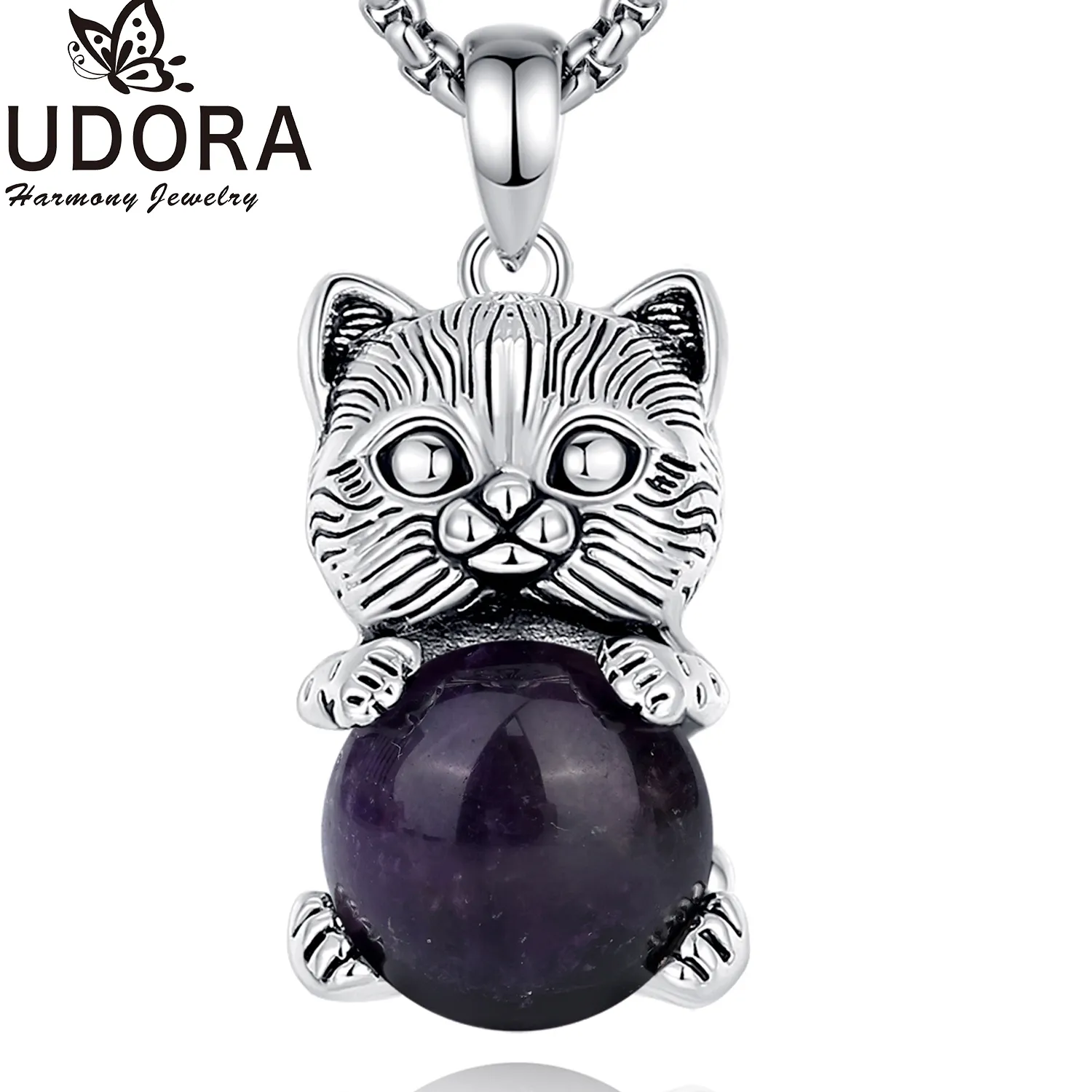 Authentic Eudora Cat Amethyst Necklace Energy Natural Healing Stone Crystal Pendant Spiritual Jewelry Meditation Man