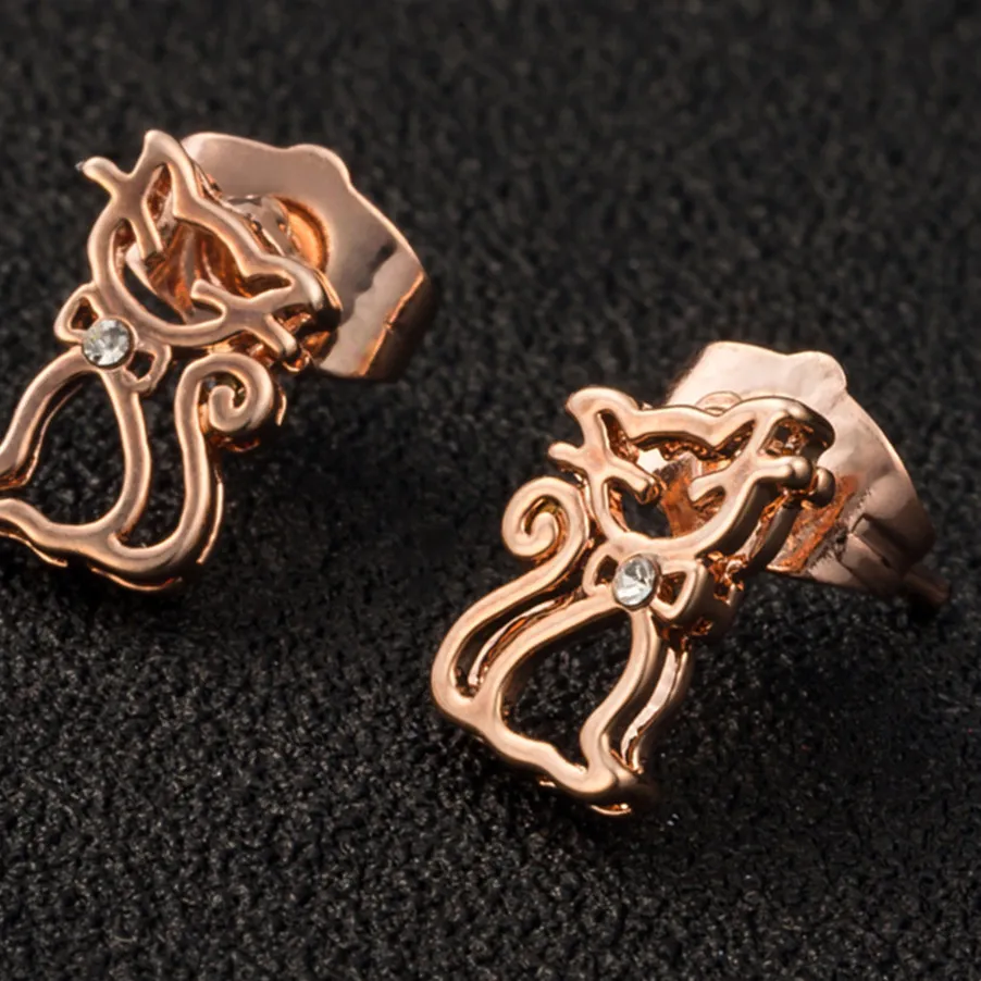 Authentic 1Pair Cat Shape Zircon Earrings Stylish Small Inlay Jewelry Attractive