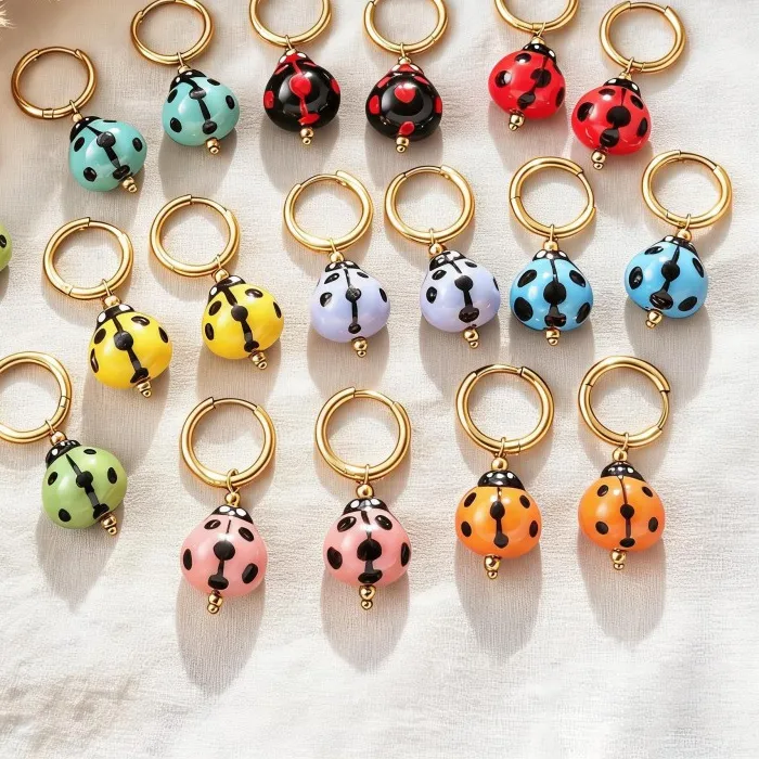 Authentic Ladybug Series Hoop Earrings Multicolor Enamel Ladybug Earrings Small Round Earring With Ladybug Jewelry