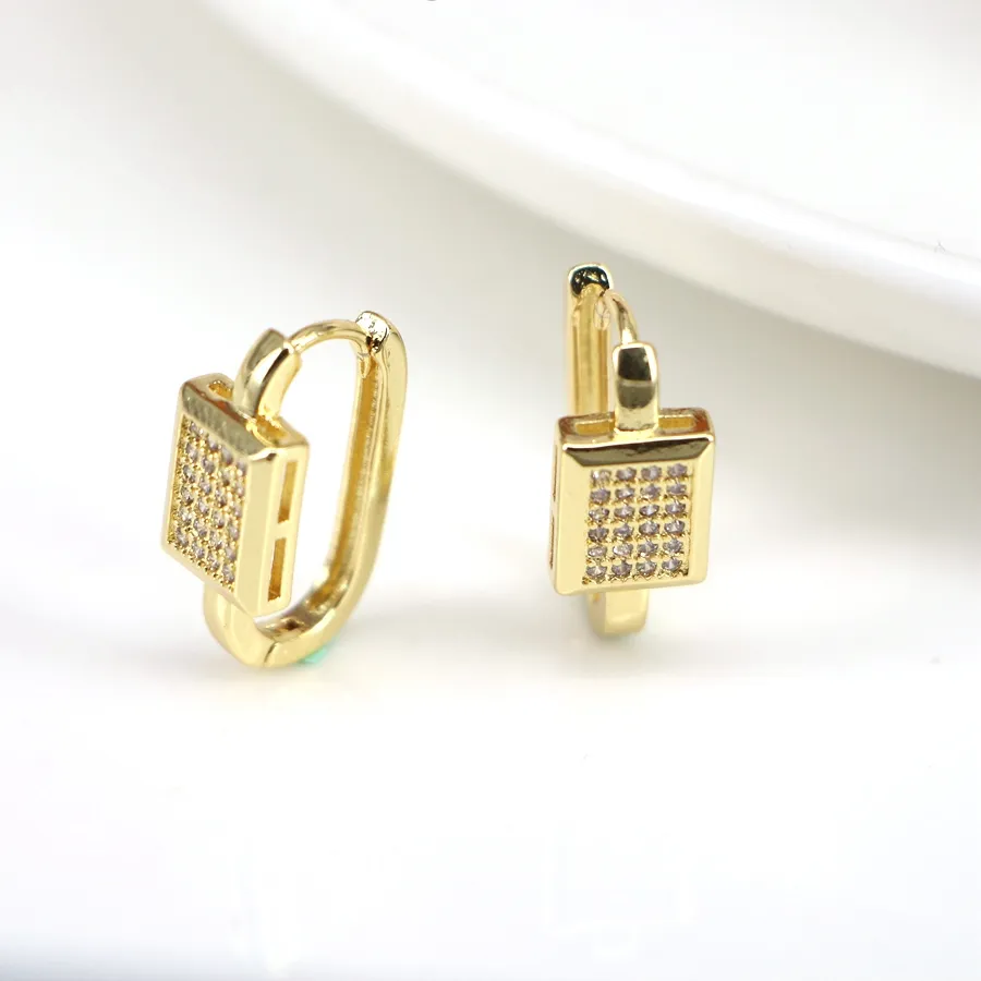 Authentic 10 Pairs, Square Zircon U- Shaped Hoop Earrings Exquisite Golden Color Geometric Huggies Jewelry Pulseras Mujer