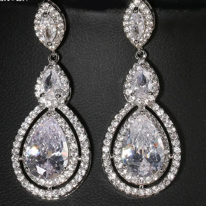 Authentic Lxoen Classic Cubic Zirconia Drop Earrings White Gold Color Earring Pulseras Mujer Jewelry 2022