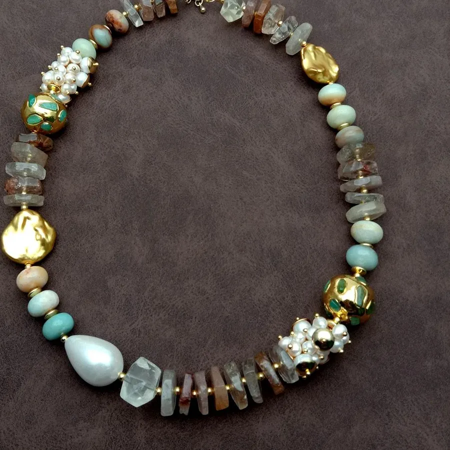 Authentic Whispers Of The Ocean Amazonite & Pearl Amulet Of Serenity