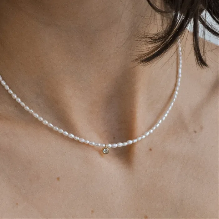 Authentic 14K Gold Filled Natural Pearl Necklace Dainty Zircon Necklace Minimalism Tarnish Resistant Jewelry Boho Necklace