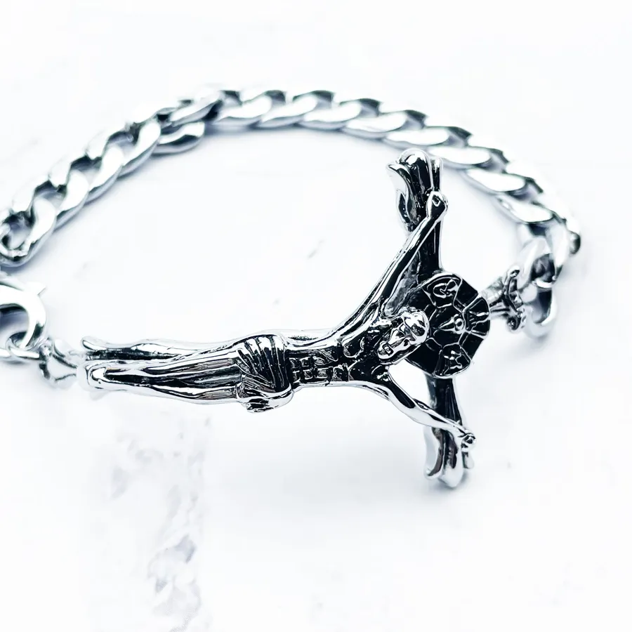 Authentic Bracelet Christ's Crucifixion Bracelet Inri Crucifix Jesus Cross Link Chain Man Jewelry Religion