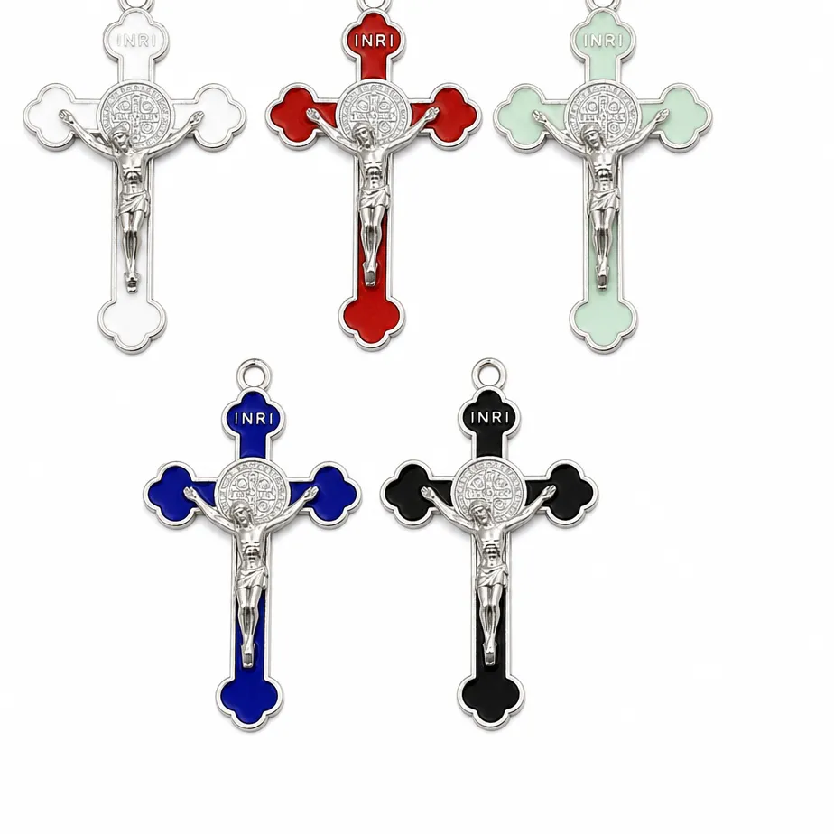 Authentic 10Pcs Enamel St. Benedict Inri Crucifix Cross Charms Catholic Pendants For Diy Rosary Jewelry