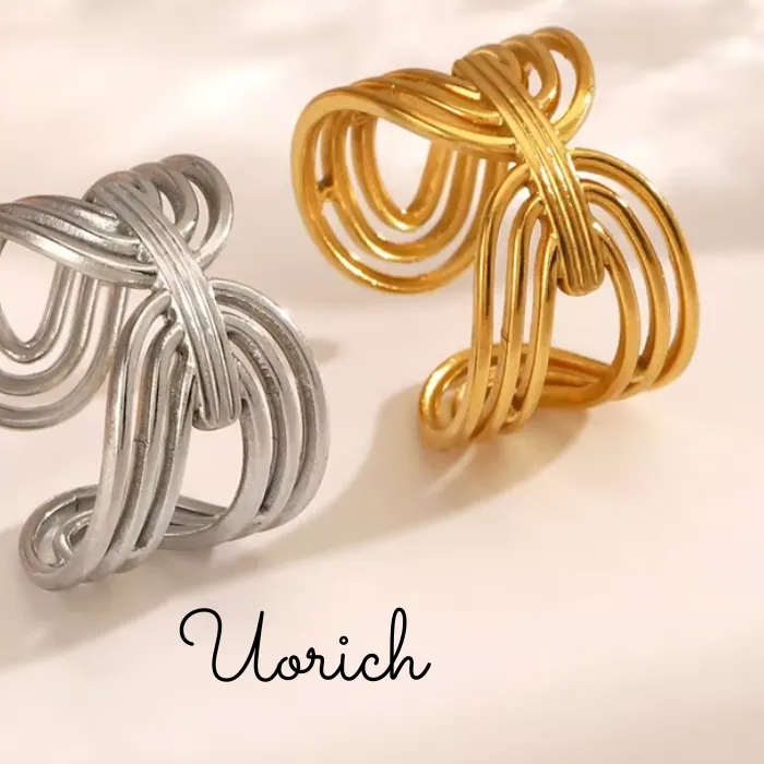 Authentic Uorich Geometric Hollow Out Line Opening Ring Non- Fading Jewelry
