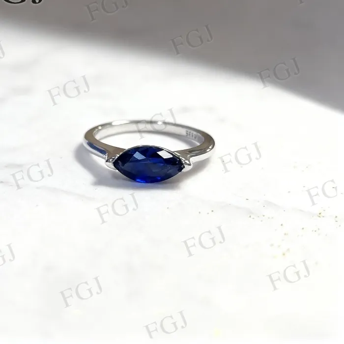 Authentic Custom Marquise Ring 5X11Mm Lab Ruby Columbia Padparadscha Sapphire S925 Gold Plated Unique Christmas Jewelry