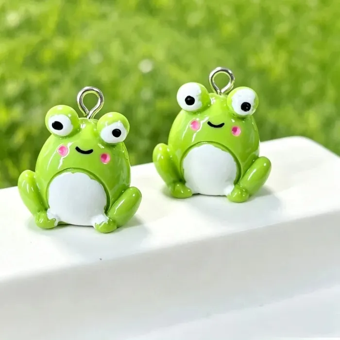 Authentic 10Pcs Kawaii 3D Green Frog Resin Charms Kawaii Smiling Animal Pendant Diy For Earring Keychains Jewelry Making Craft Findings