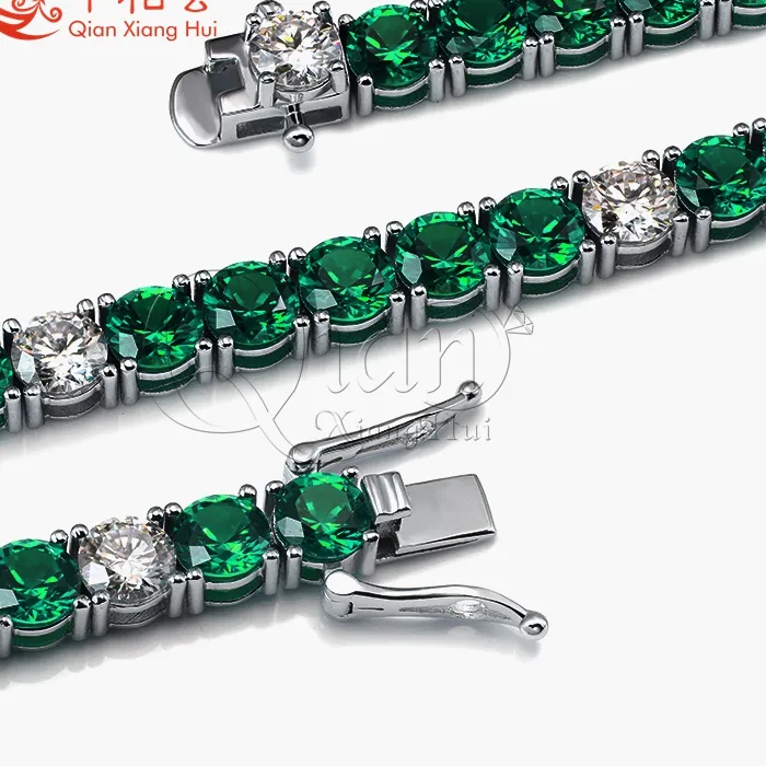 Authentic Emerald Serenity Tennis Bracelet Hydrothermal Muzo Emerald And White Moissanite In Sterling Silver
