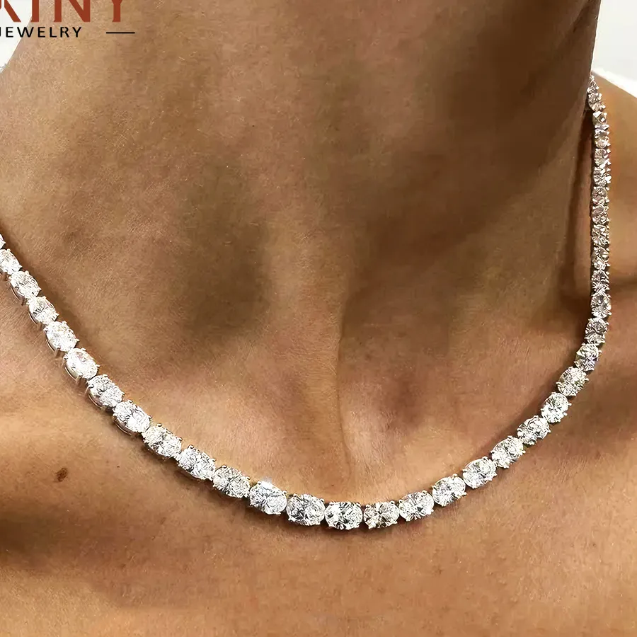 Authentic Bxiny East West Oval Cut Moissanite Tennis Necklace S925 Silver 0.3- 1.5Ct Diamond Choker Fine Jewelry