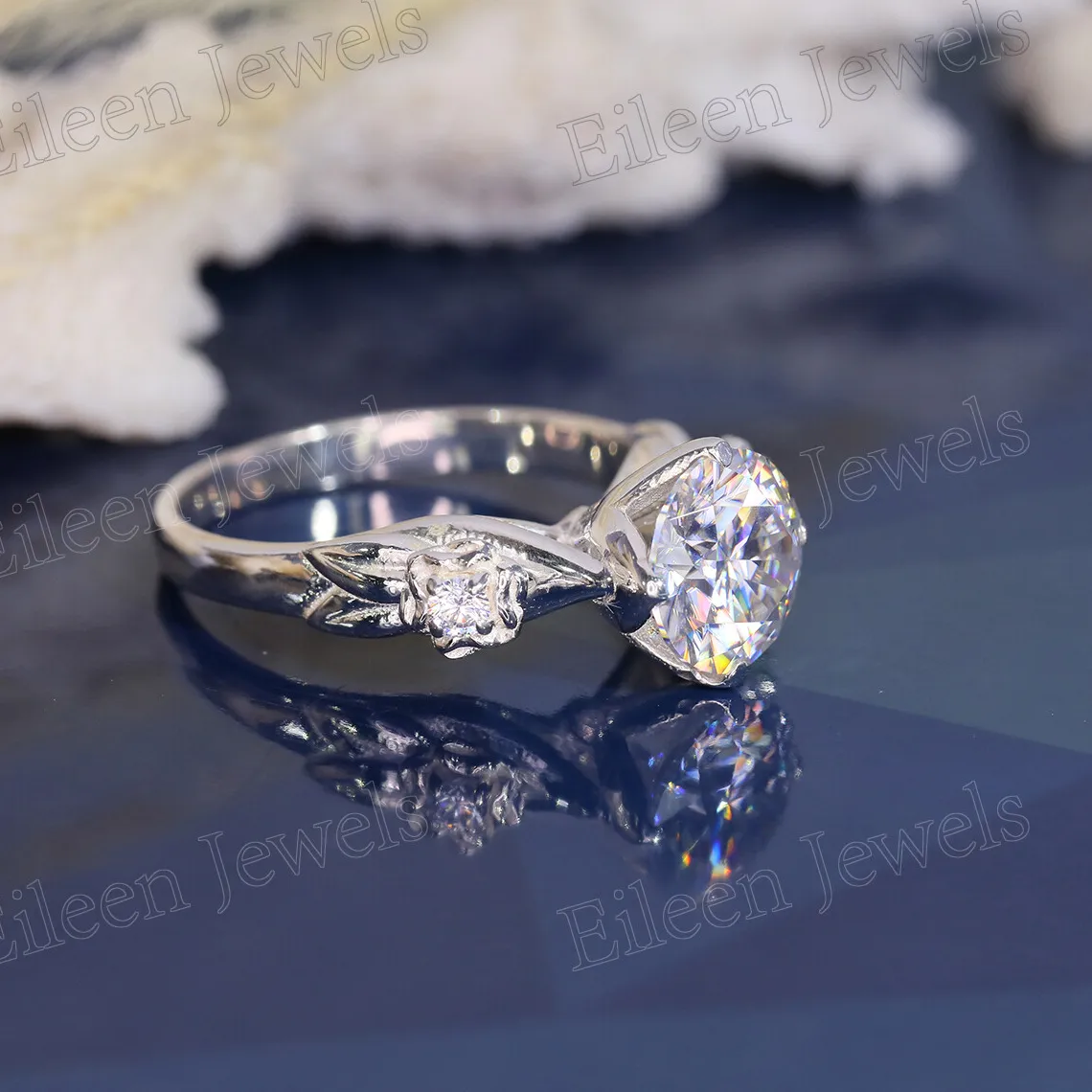 Authentic 925 Sterling Silver Three Stone Ring Moissanite Celtic Flower Ring Diamond Ring