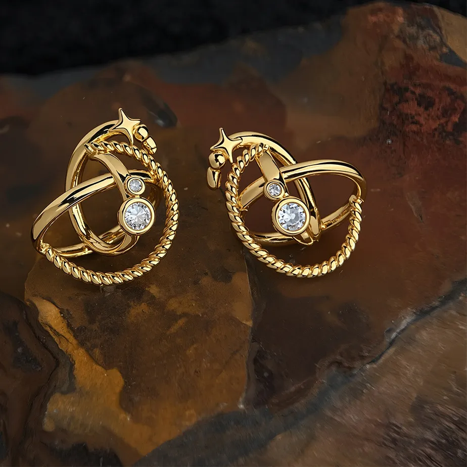 Authentic Twilight Zircon Sigil Earrings Golden Geometric Vortex Studs
