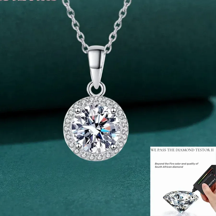 Authentic Celestial Halo Platinum- Plated Round Moissanite Talisman Necklace
