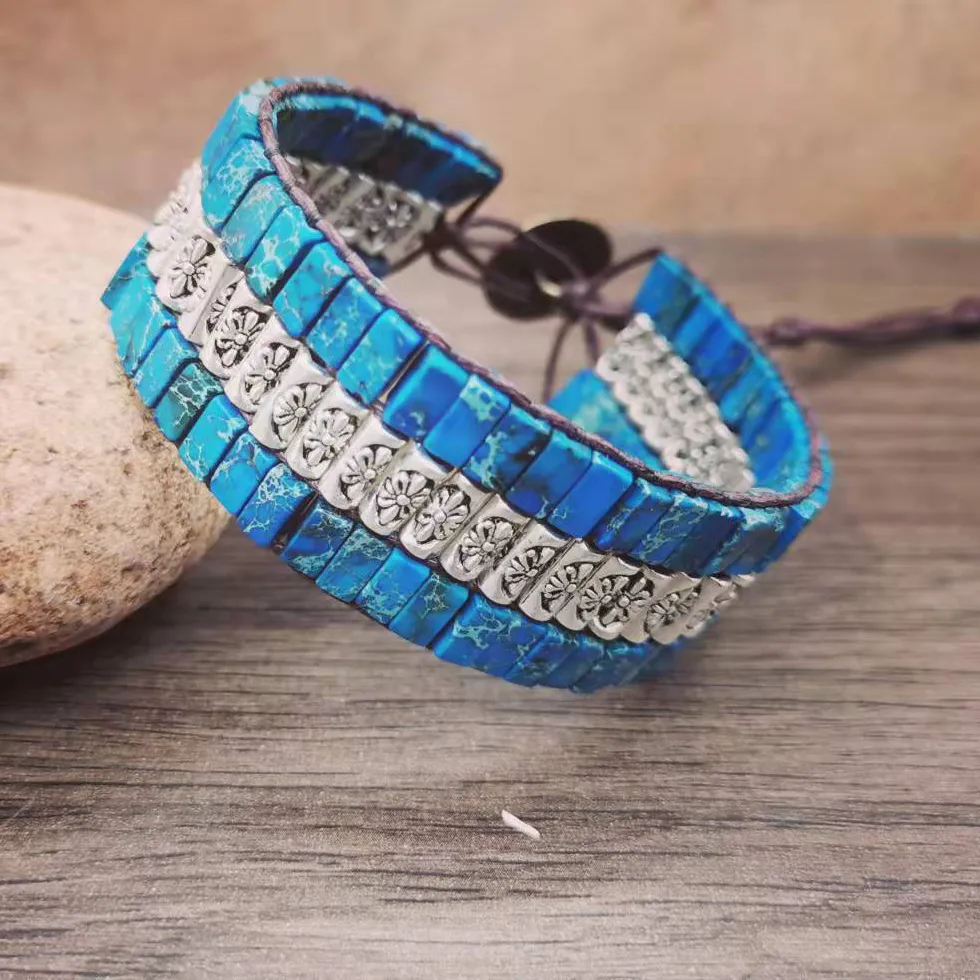 Authentic Moonlit Vine Of Turquoise The Hand- Woven Silver Bracelet Of Blooming Petals And Ancient Stone