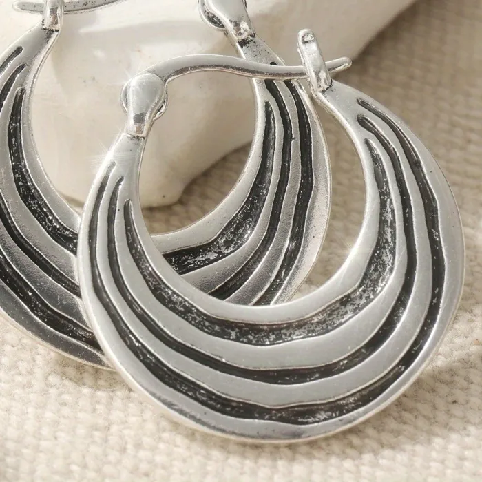 Authentic Moonlit Tribal Hoop Earrings Hand- Forged Bohemian Silver Talisman