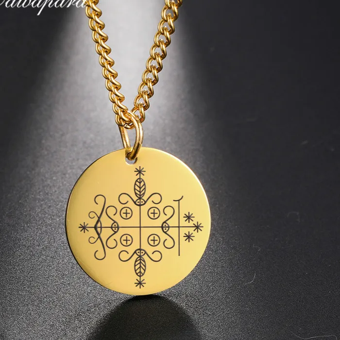 Authentic Veve Of The Gatekeeper Papa Legba Gold- Toned Talisman Pendant
