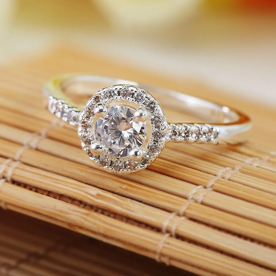 Authentic Classic Charms 925 Sterling Silver Diamond Rings Crystal Adjustable Size Jewelry