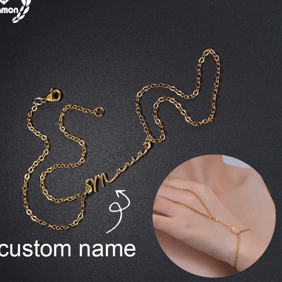 Authentic Diamon Custom Name Bracelet With Finger Wrist Chain Personalized Jewelry Kids Birthday