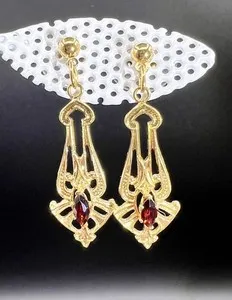 Authentic Crimson Heart Garnet Talisman Earrings - Sacred Vitality and Passion Dangle Amulets