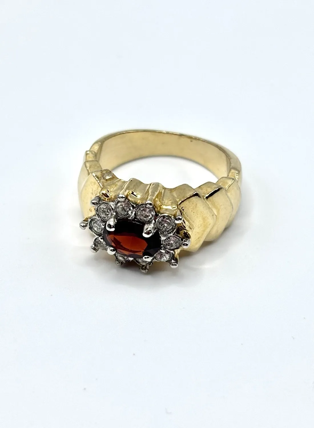 Authentic Seal of Passion: Vintage Garnet Gold Plated Statement Ring