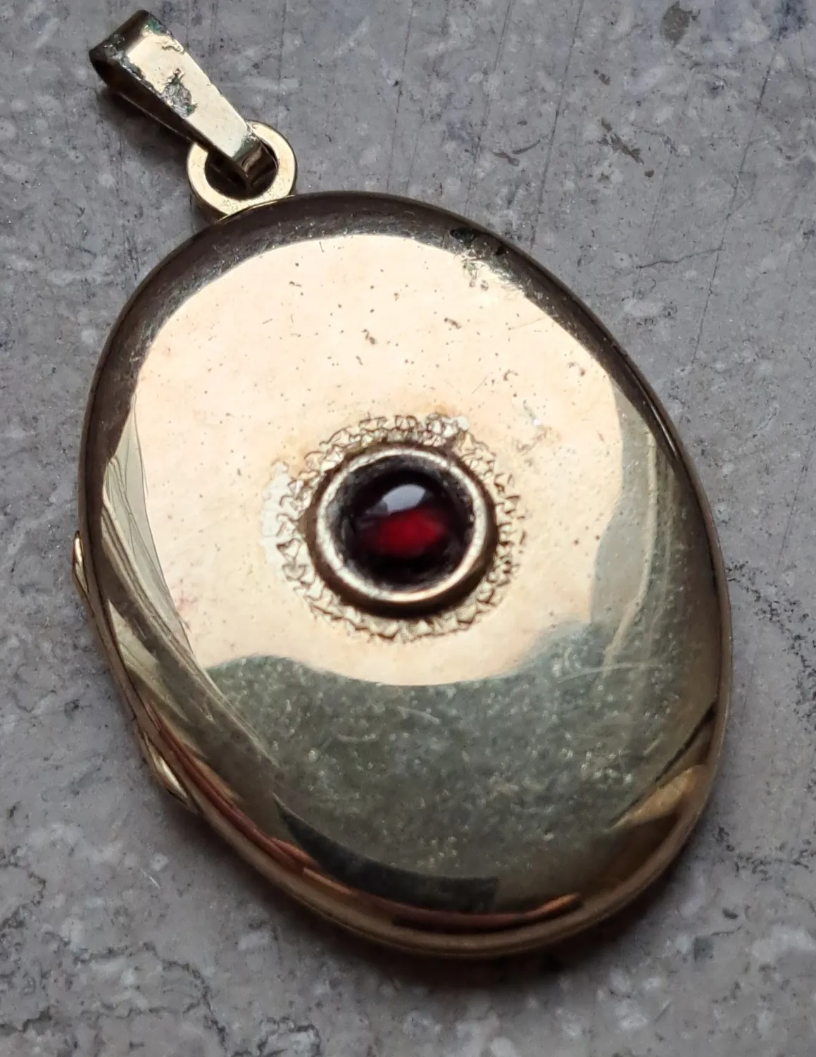 Authentic Vintage 835 Silver Gold Plated Locket Pendant Garnet Cabochon