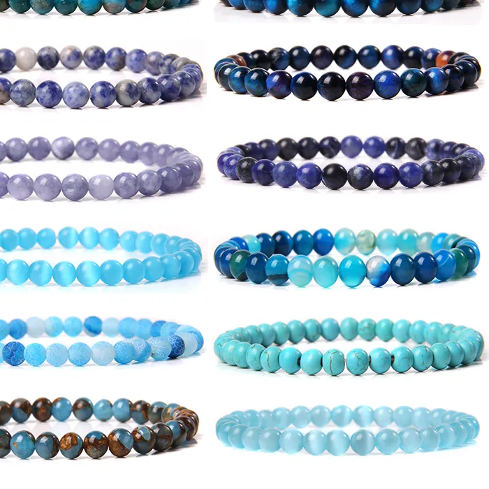 Authentic Natural Stone 6Mm Beads Bracelet Blue Apatite Lapis Lazuli Agates Turquoises Beaded Bracelets Healing Jewelry