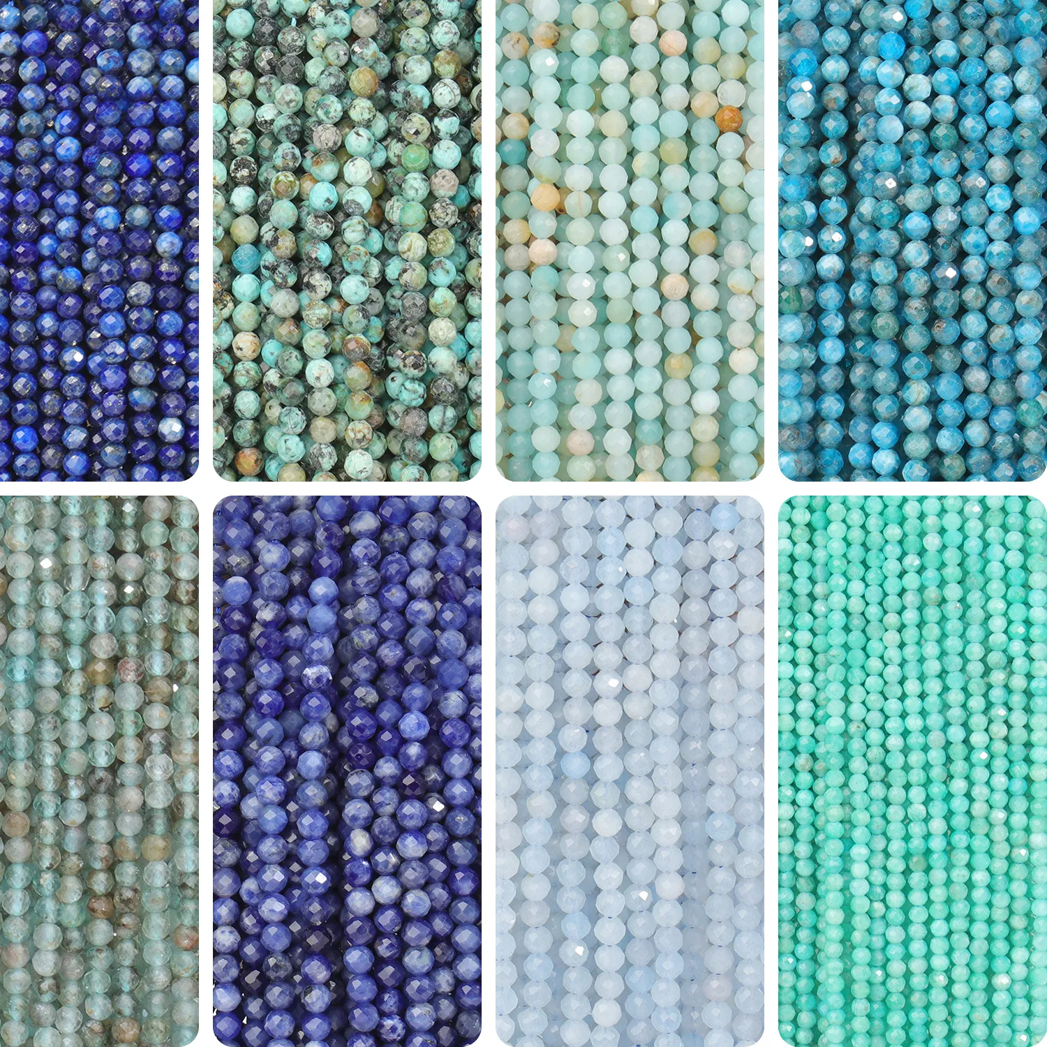 Authentic 2 3 4Mm Faceted Blue Natural Stone Lapis Lazuli Apatite Sapphire Aquamarine Beads Tiny Beads For Jewelry Making Diy Bracelets