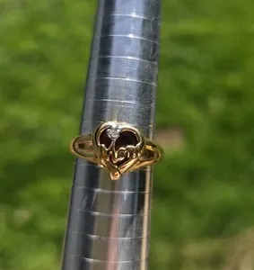 Authentic Auric Heartbeat of Love: Golden Heart Garnet Glass Mom Ring