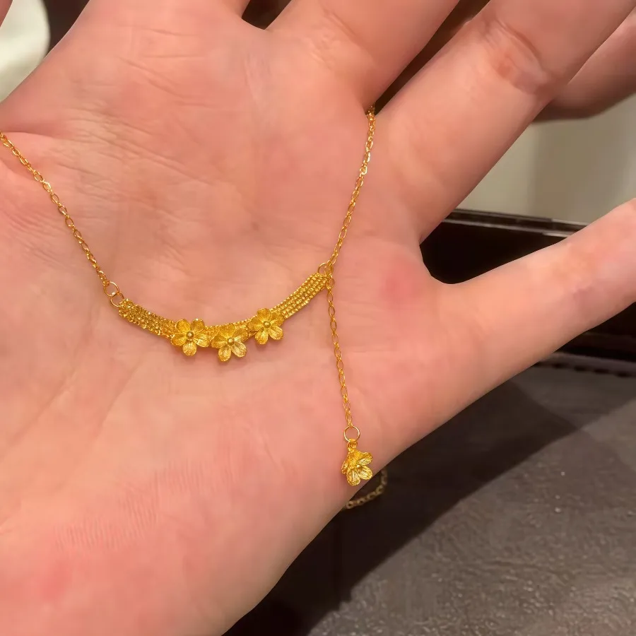 Authentic Burst Flash In The Ancient Four Awning Star All Build Temperament Senior Collarbone Chain Jewelry 9999Gold