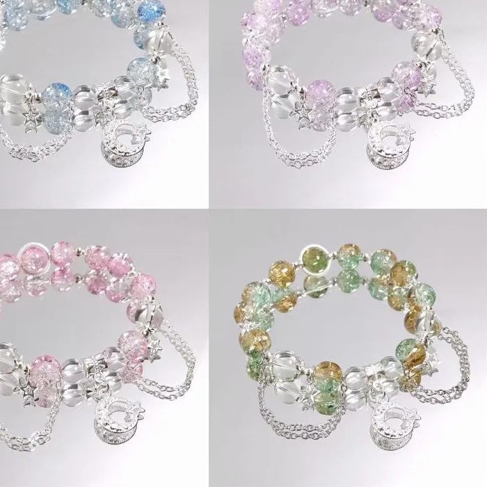 Authentic Lunar Star Tassel Bracelet Cracked Crystal Bloom Of Celestial Protection