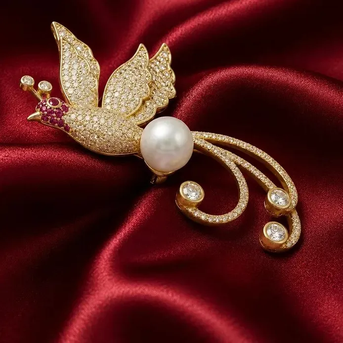 Authentic The Golden Phoenix Rebirth Moissanite Talisman Brooch