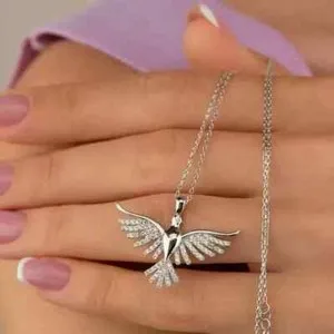 Authentic Radiant Phoenix Feather Pendant – 1.50 Ct Lab‑Created Diamond in 14K White‑Gold Aura