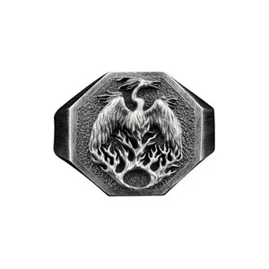 Authentic Silver Phoenix Fire Bird Ring, Gold Plated Guardian Fantasy Mythology Jewelry