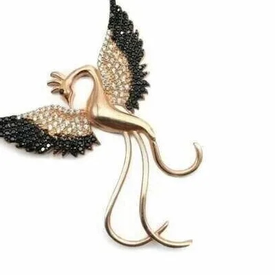 Authentic Round Lab Created Black Diamond Phoenix Pendant Necklace 14K Yellow Gold Plated