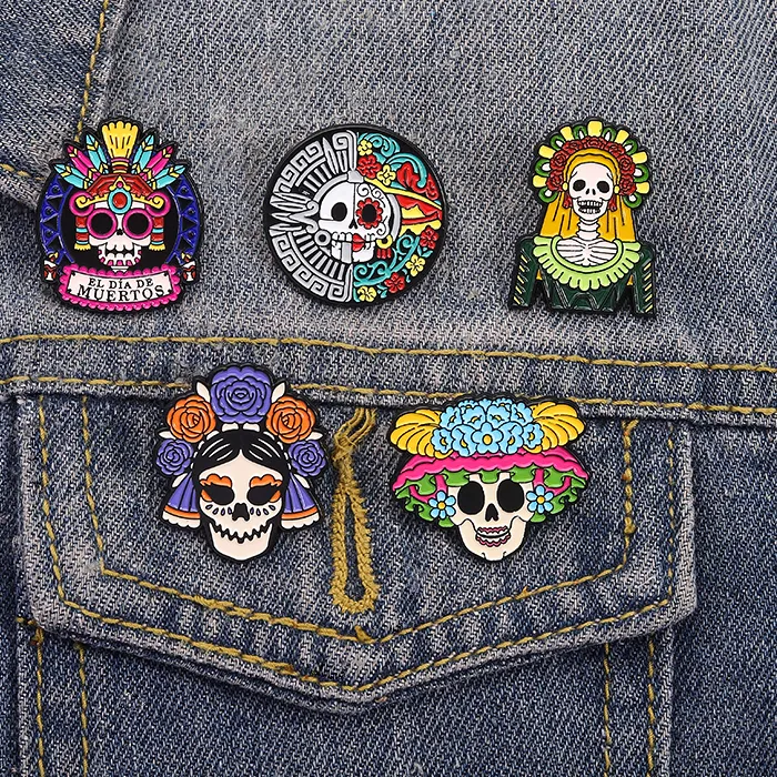 Authentic La Calavera Catrina Mexico Day Of The Dead Enamel Pins Custom El Dia De Muertos Festival Skull Brooches Lapel Badge Jewelry