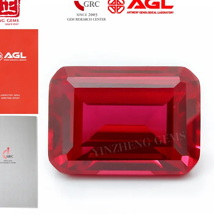 Authentic Yinzheng Lab Grown Ruby Flame Melted Synthetic Ruby Emerald Cut Provide Grc Or Agl Certifacate Cultivate Ruby For Making Jewelry