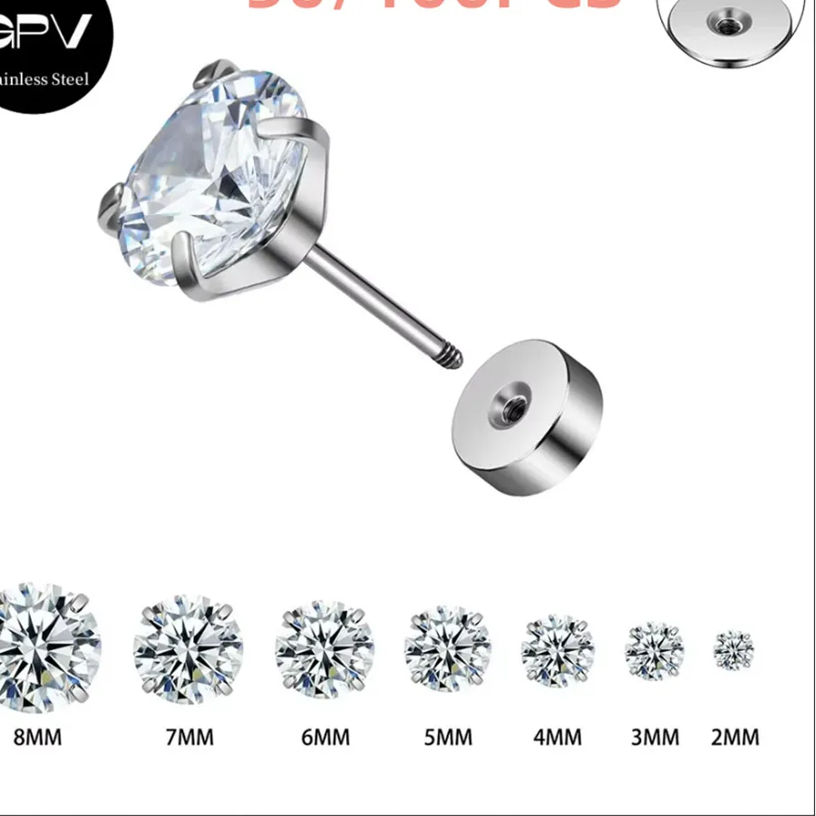 Authentic Celestial Round Zircon Ear Studs Of 50 Or 100 In 316L Surgical, 2 8Mm Gold- Plated Four- Claw Settings