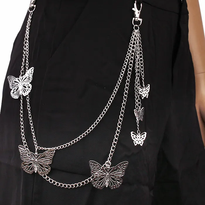 Authentic Double Layer Butterfly Pendant Waist Chain Punk Hip Hop Body Chain Jewelry Accessories