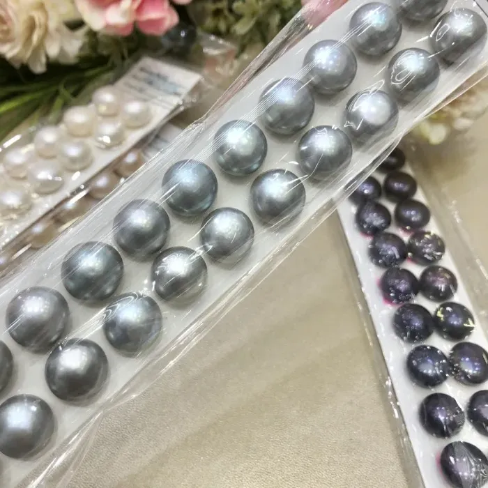 Authentic Pair Of 13- 14Mm Gray Flat Bottom Loose Peals For Fine Girls Jewelry Making Diy Earrings Half Hole