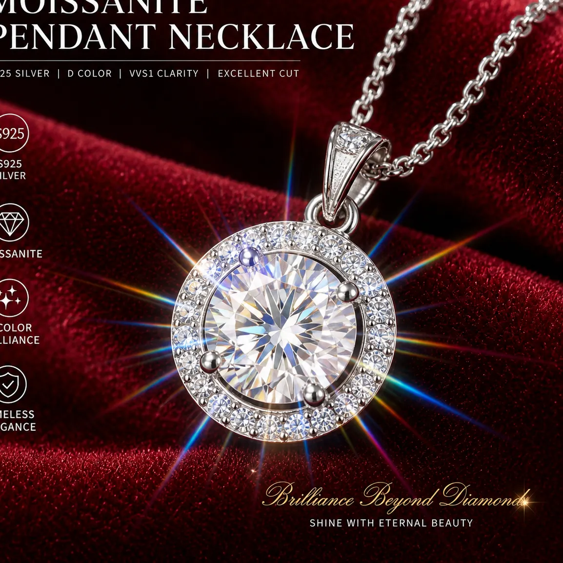 Authentic Sparkling 0.5- 2.0Ct Vvs1 D Color Moissanite Necklace S925 Sterling Sliver Chain With Certificate Fine Jewelry For Woman Jewelry