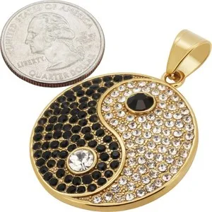 Authentic 316L Stainless Steel 18k Yellow Gold Plated AAA Cubic Zirconia Yin Yang Pendant