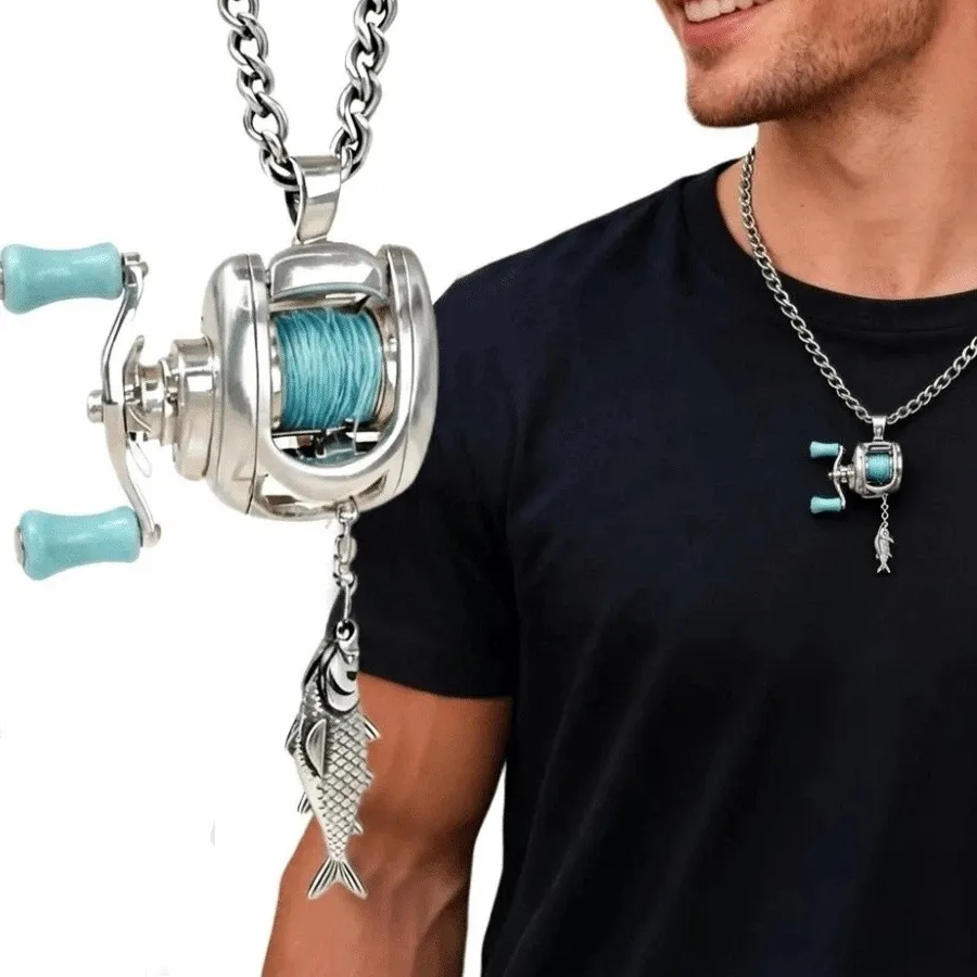 Authentic Rotatable Handle Mini Fishing Reel Necklace Delicate Texture Solid Material Fisherman Pendant Jewelry