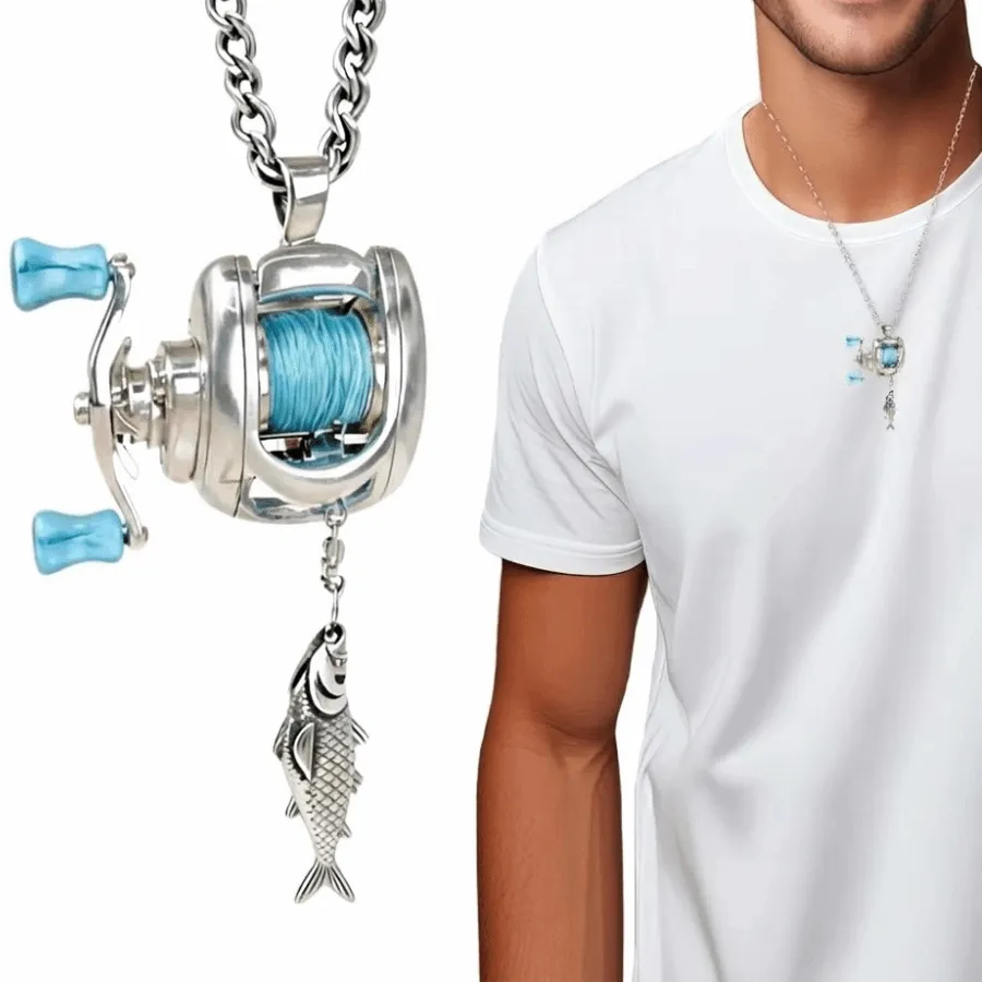 Authentic Rotatable Handle Mini Fishing Reel Necklace Delicate Texture Smooth Surface Fisherman Pendant Jewelry Solid Material