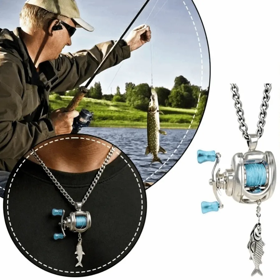 Authentic Rotatable Handle Mini Fishing Reel Necklace Delicate Texture Solid Material Fisherman Pendant Jewelry Smooth Surface